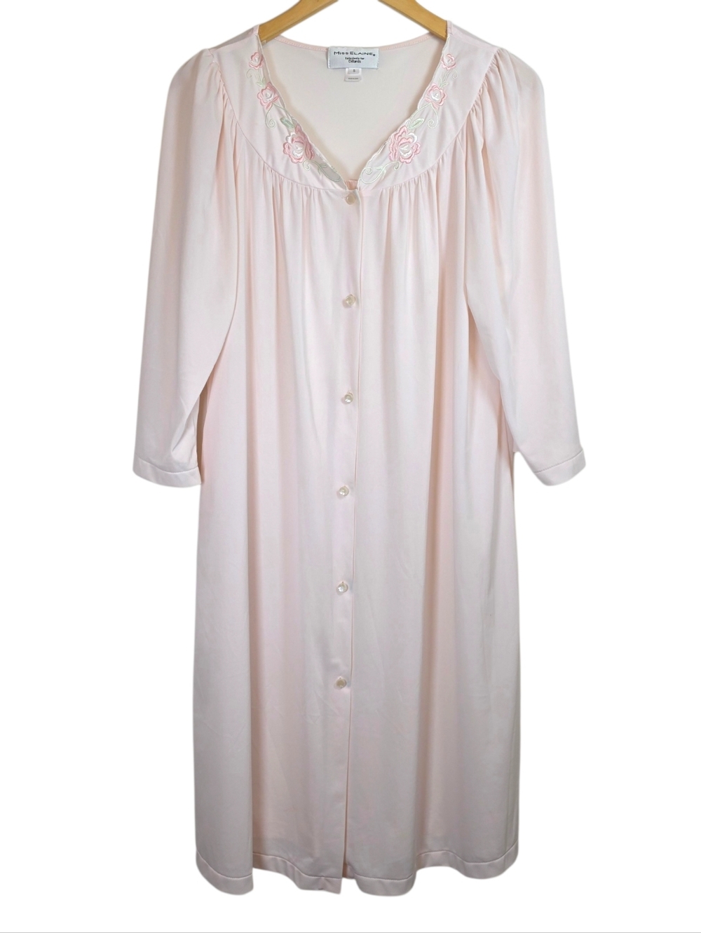 Miss Elaine Dillards 100% Nylon Sheer Nightgown Sz S Embroidered Button Front